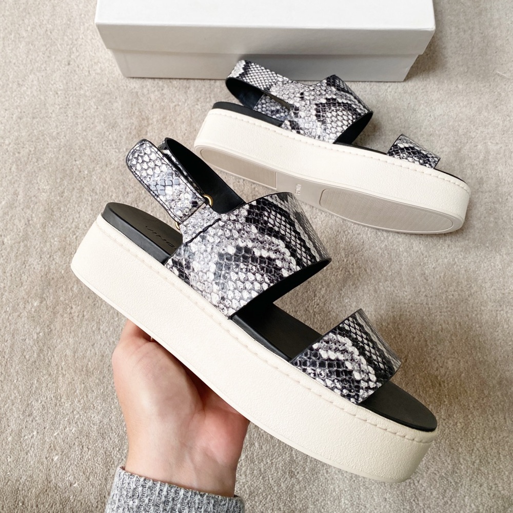 VINCE Animal Print Leather Wedge Sandals